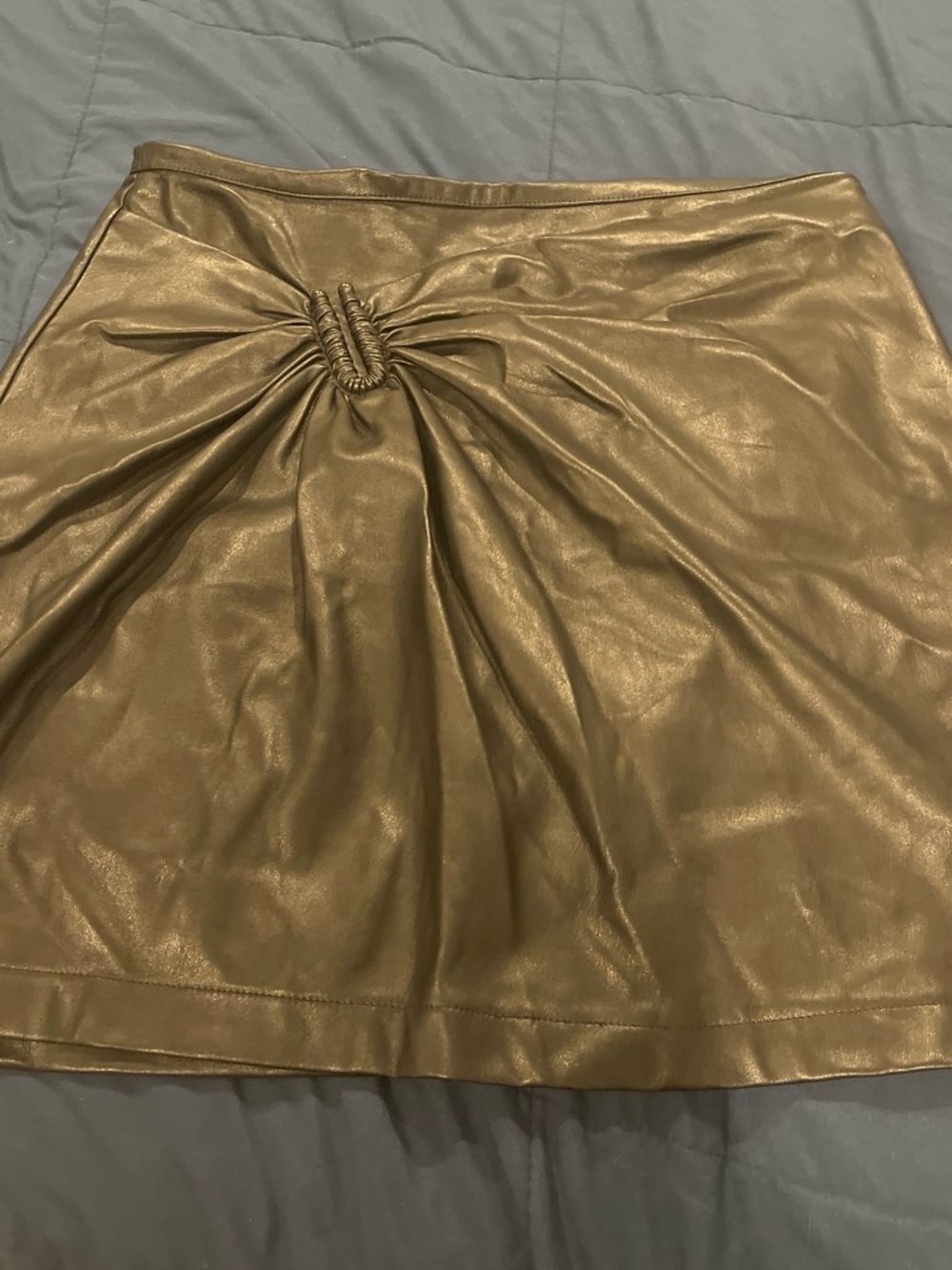 Lucy Paris Metallic black  Faux Leather Mini Skirt with Twist Detail